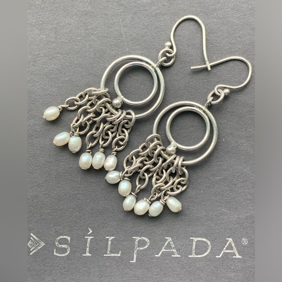 Silpada Vintage HTF RARE Oxidized Freshwater Pearl Chain Dangle Earrings - Picture 1 of 13